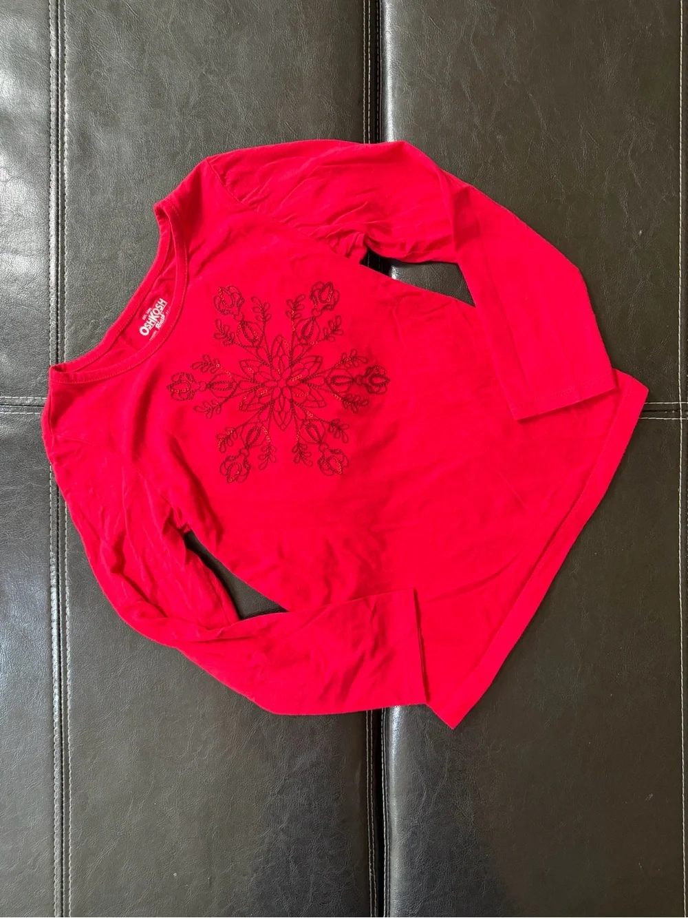 OshKosh B'gosh - Girl’s Red Long-Sleeve Tee with Dark Red Snowflake Graphic